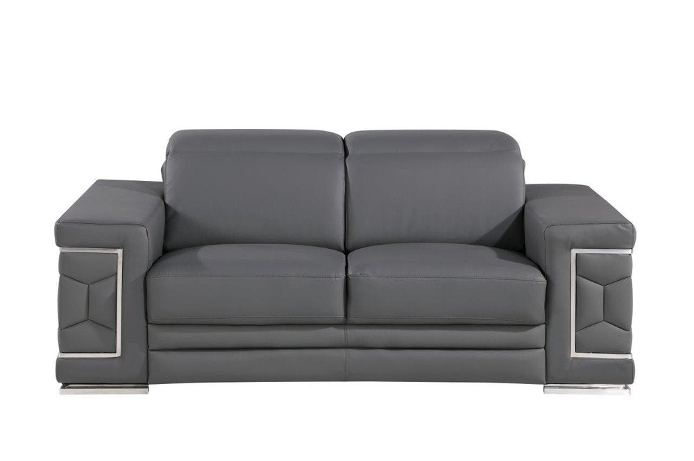 Three Piece Gray Genuine Leather Six Person Seating Set