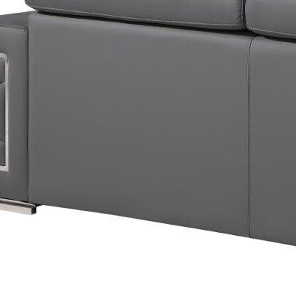 Three Piece Gray Genuine Leather Six Person Seating Set