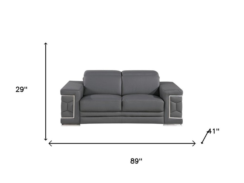 Three Piece Gray Genuine Leather Six Person Seating Set