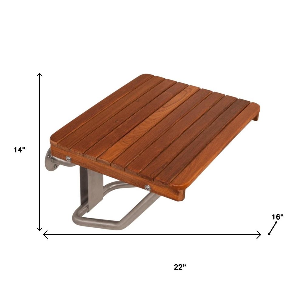 14" X 22" Brown Teak Rectangular Shower Bench