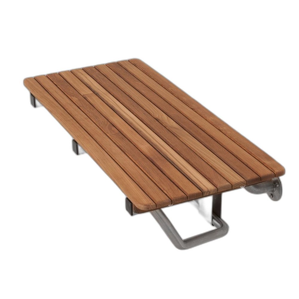 14" X 34" Brown Teak Wall Mount Rectangular Shower Bench