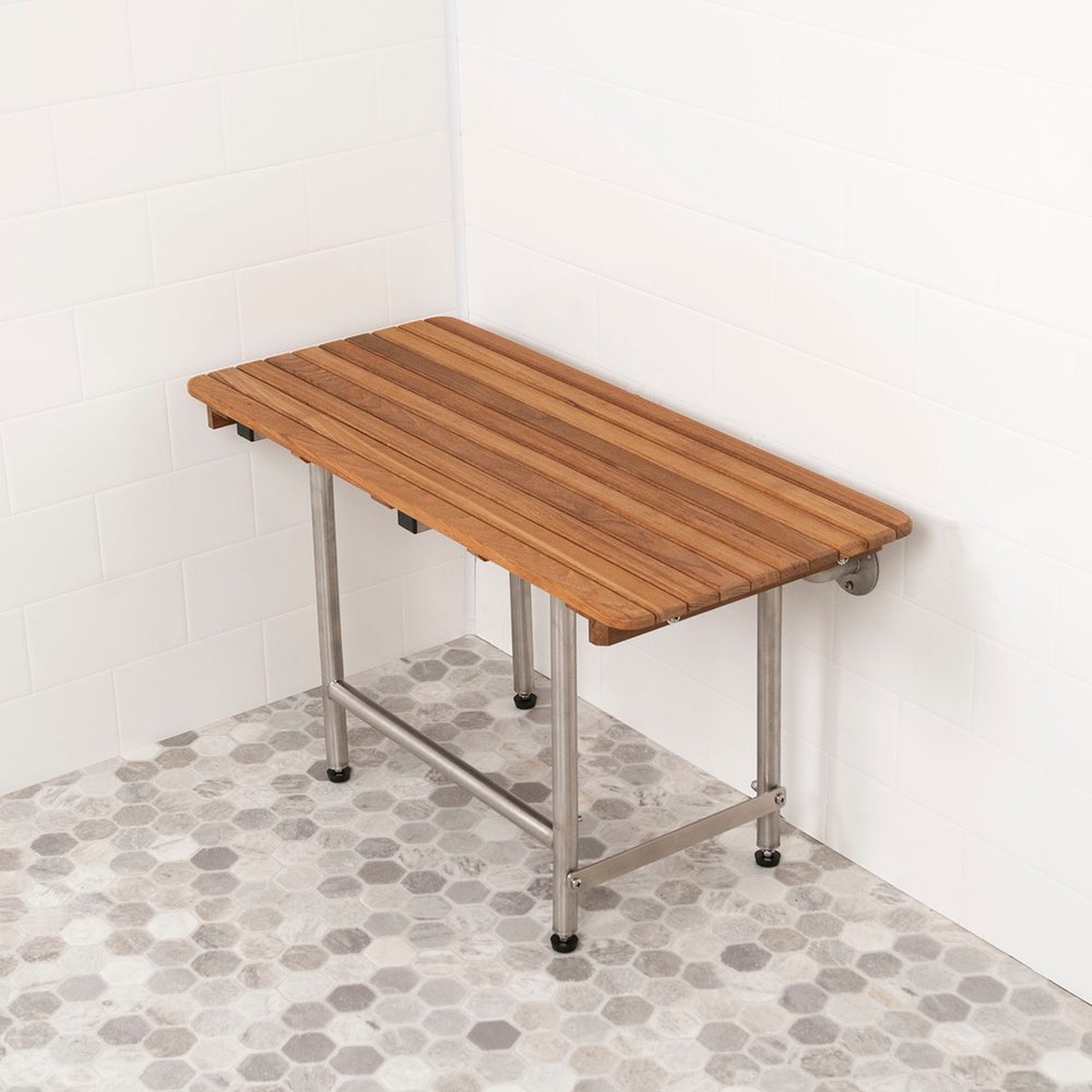 18" X 18" Brown Teak Rectangular Shower Bench