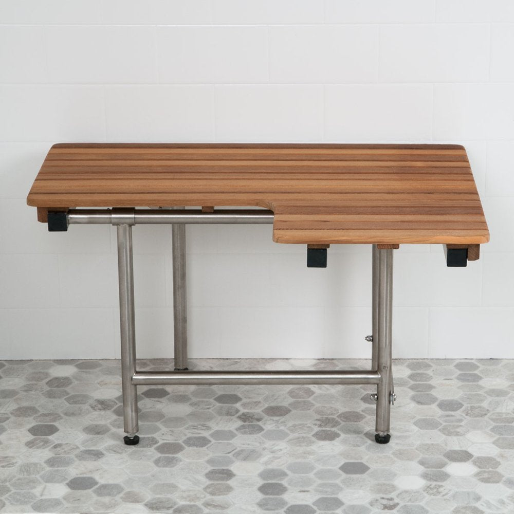 18" X 32" Brown Teak Rectangular Shower Bench With Legs