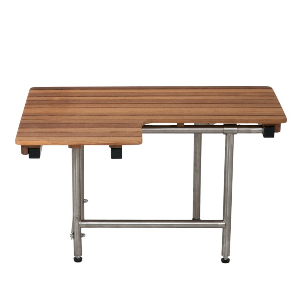 18" X 32" Brown Wall Mount Teak Rectangular Shower Bench With Legs