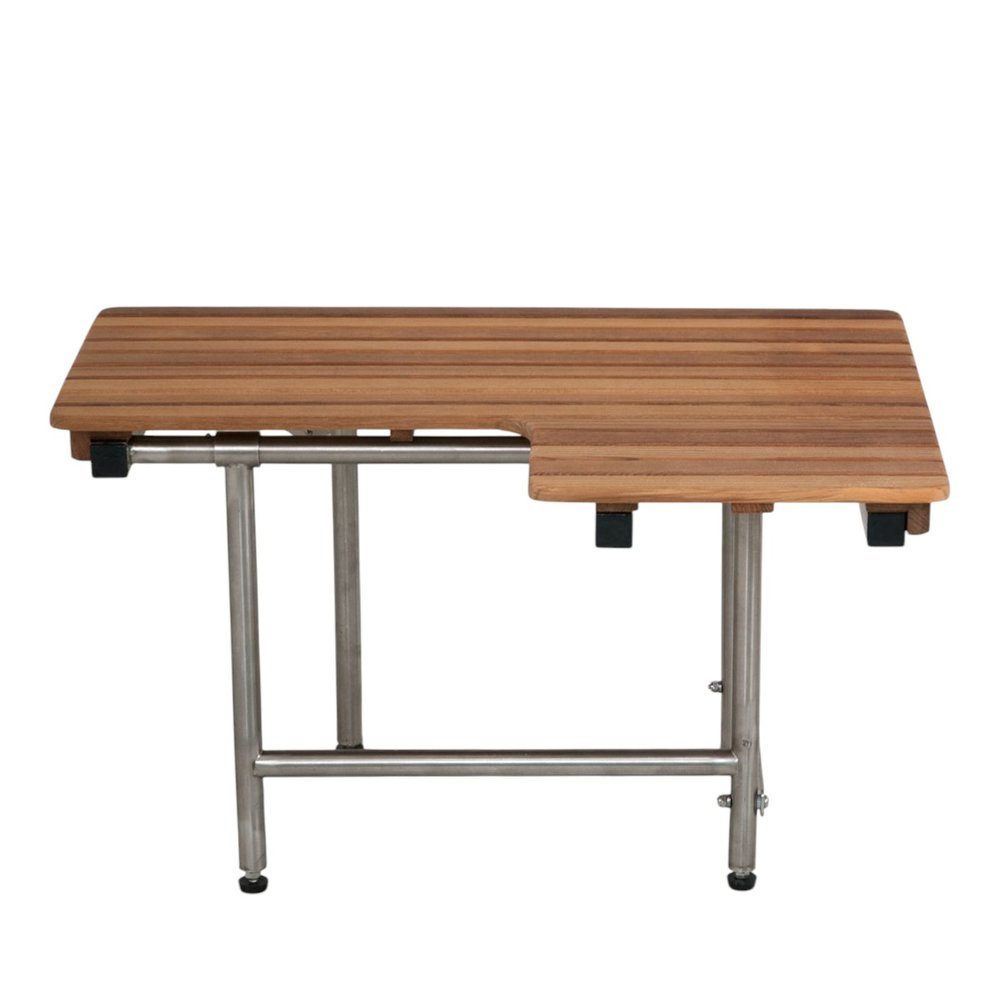 18" X 34" Brown Teak Wall Mount Rectangular Shower Bench With Legs
