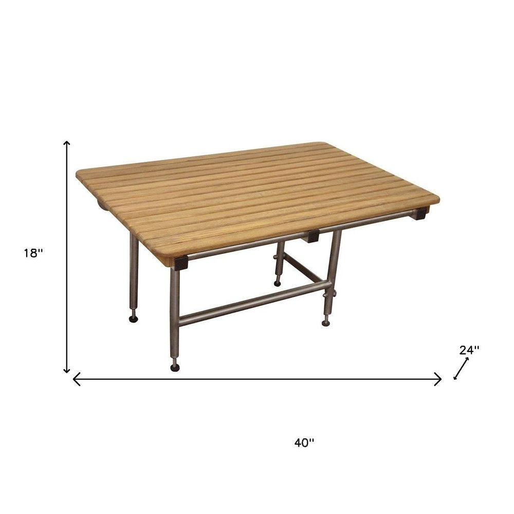 18" X 40" Brown Teak Rectangular Shower Bench