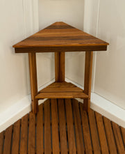 18" X 17" Brown Teak Corner Shower Bench With Shelf