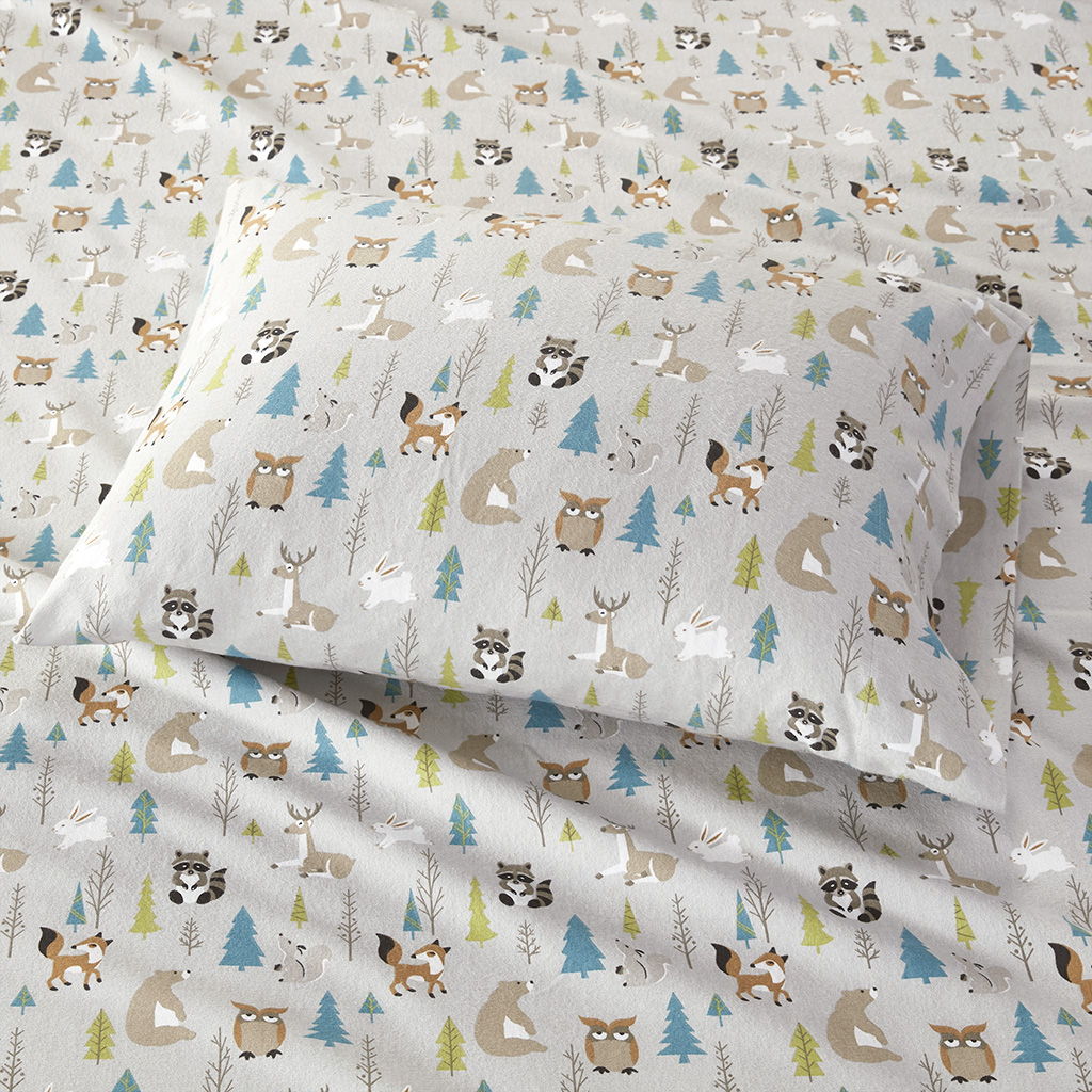 Cozy Flannel - Twin Long 100% Printed Sheet Set - Multi Forest Animals