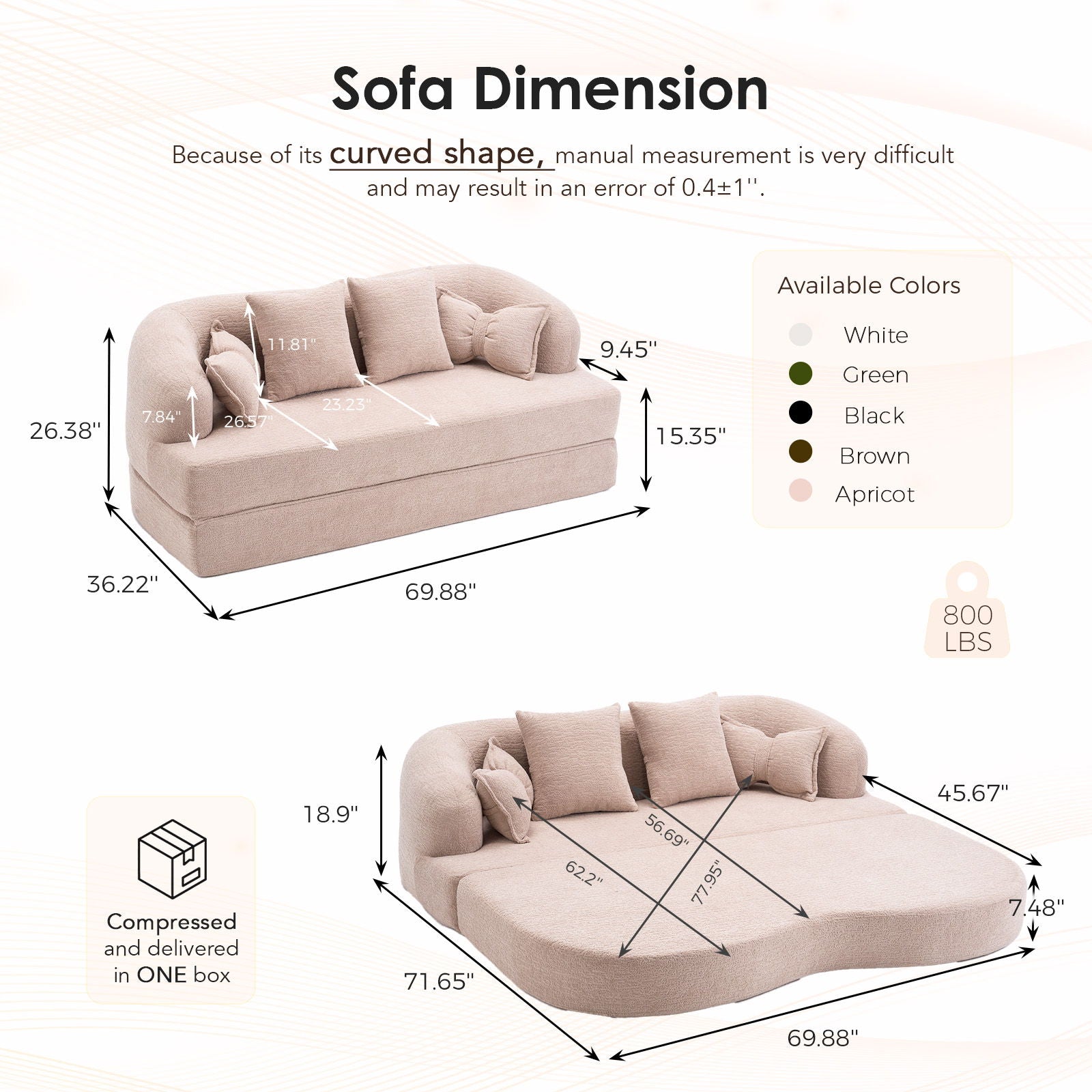 Foldable Sofa Bed, Boneless Couch Convertible Sleeper With 4 Pillows