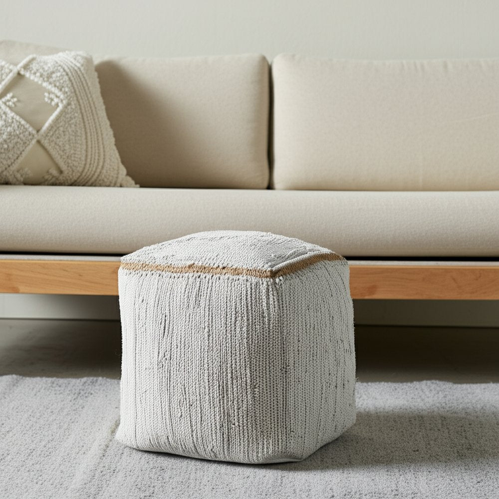 18" Indigo Cotton And Jute Cube Pouf Ottoman