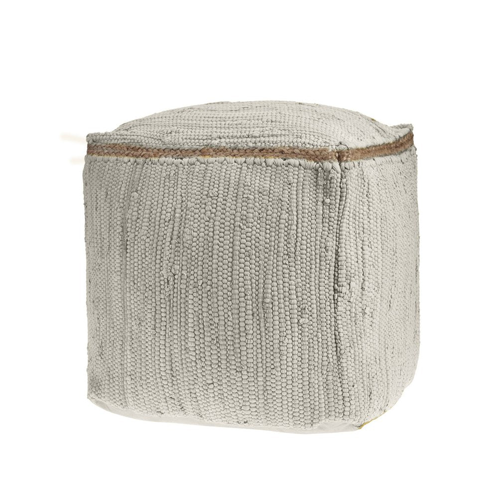 18" Indigo Cotton And Jute Cube Pouf Ottoman