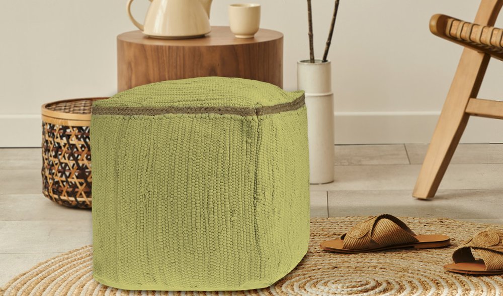 18" Indigo Cotton And Jute Cube Pouf Ottoman