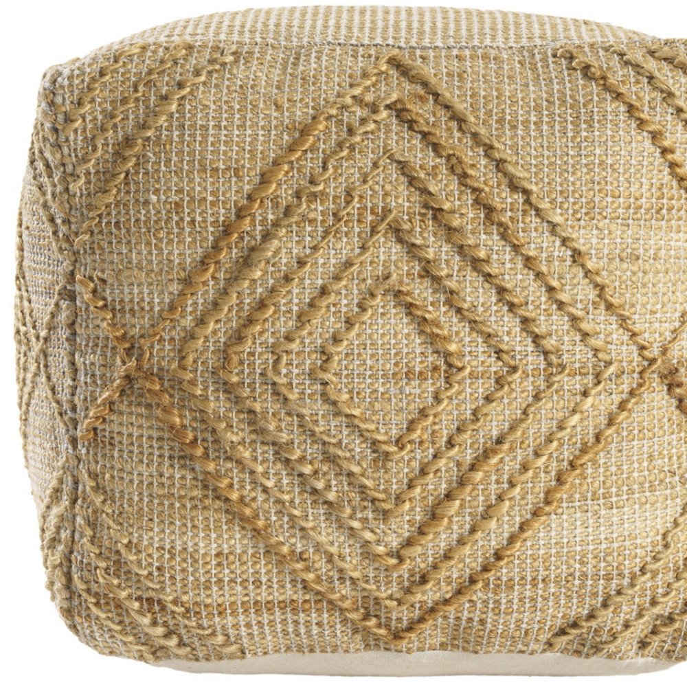 18" Natural Jute Blend Geometric Cube Pouf Ottoman