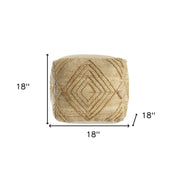 18" Natural Jute Blend Geometric Cube Pouf Ottoman