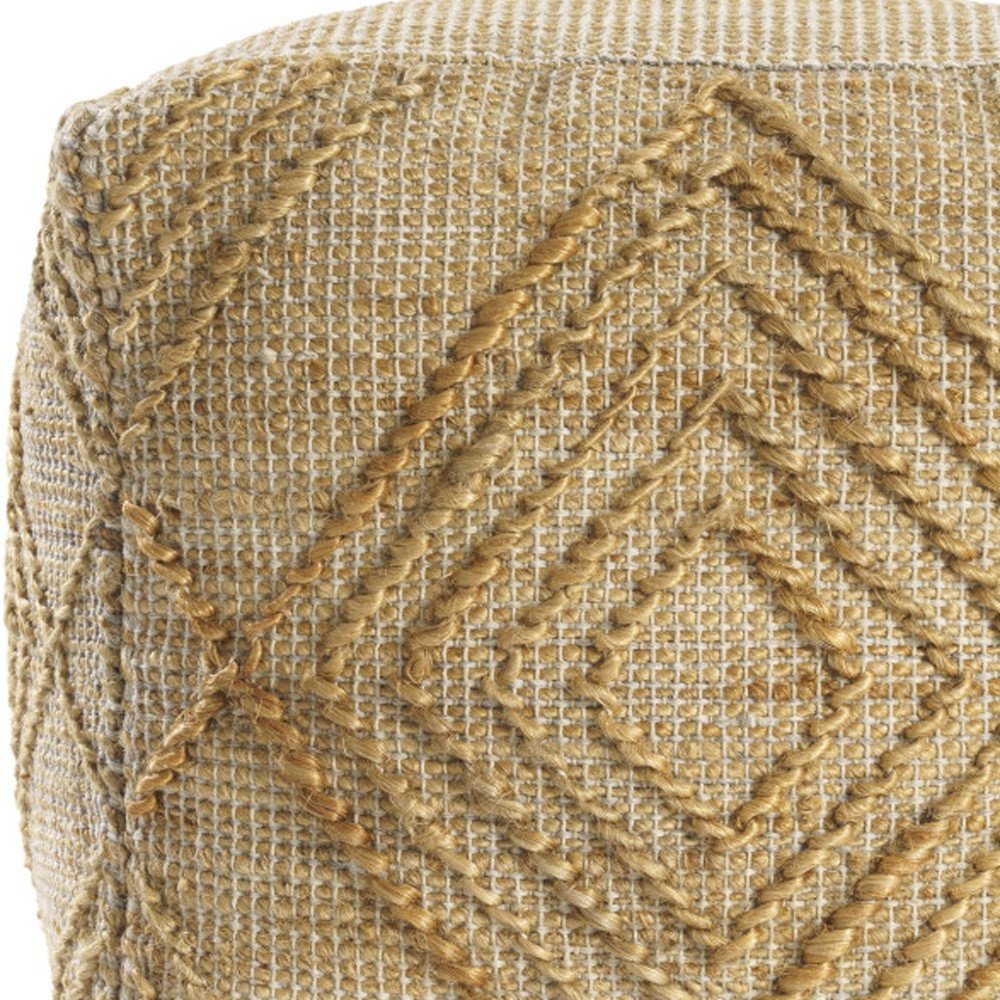 18" Natural Jute Blend Geometric Cube Pouf Ottoman