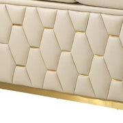 Two Piece Beige Italian Leather Five Person Seating Set