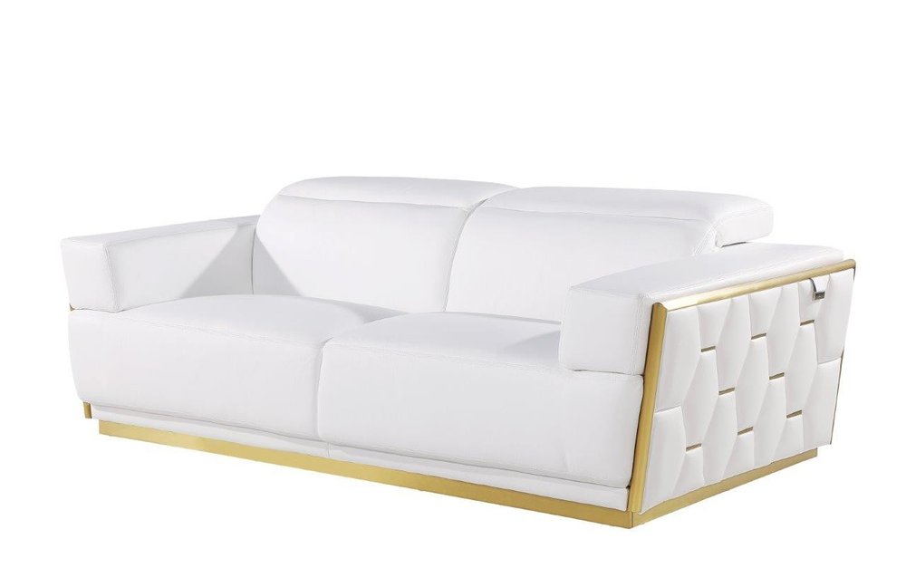 Two Piece White Italian Leather Five Person Seating Set