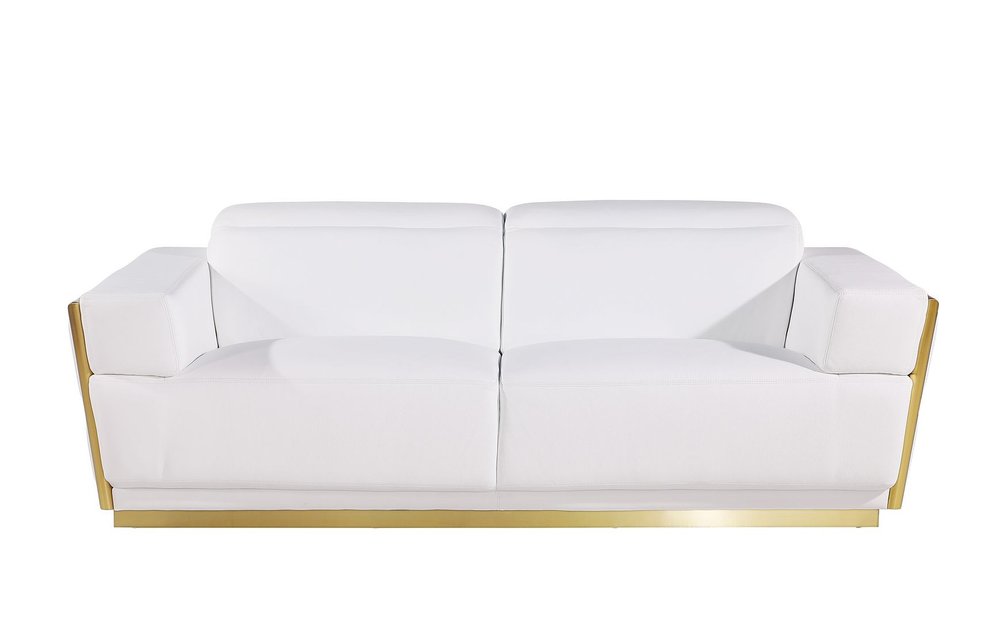 Two Piece White Italian Leather Five Person Seating Set