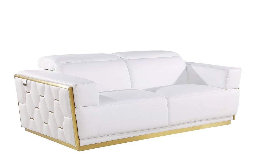Two Piece White Italian Leather Five Person Seating Set
