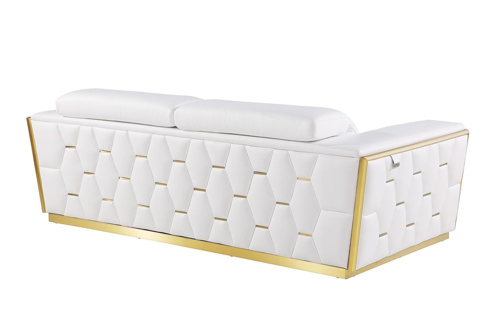 Two Piece White Italian Leather Five Person Seating Set