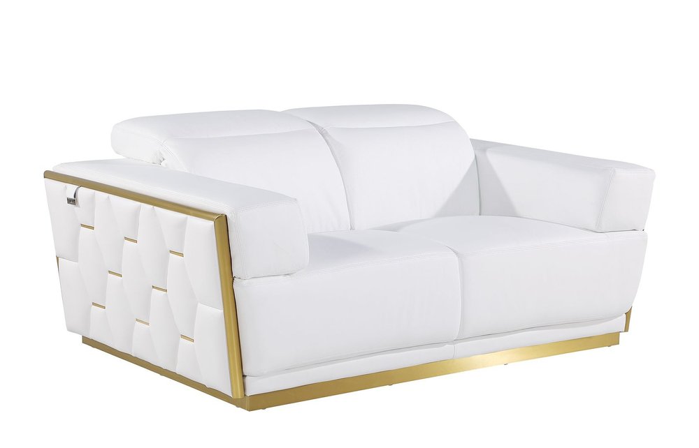Two Piece White Italian Leather Five Person Seating Set