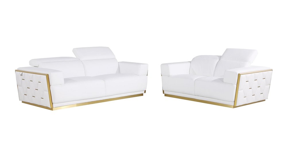 Two Piece White Italian Leather Five Person Seating Set