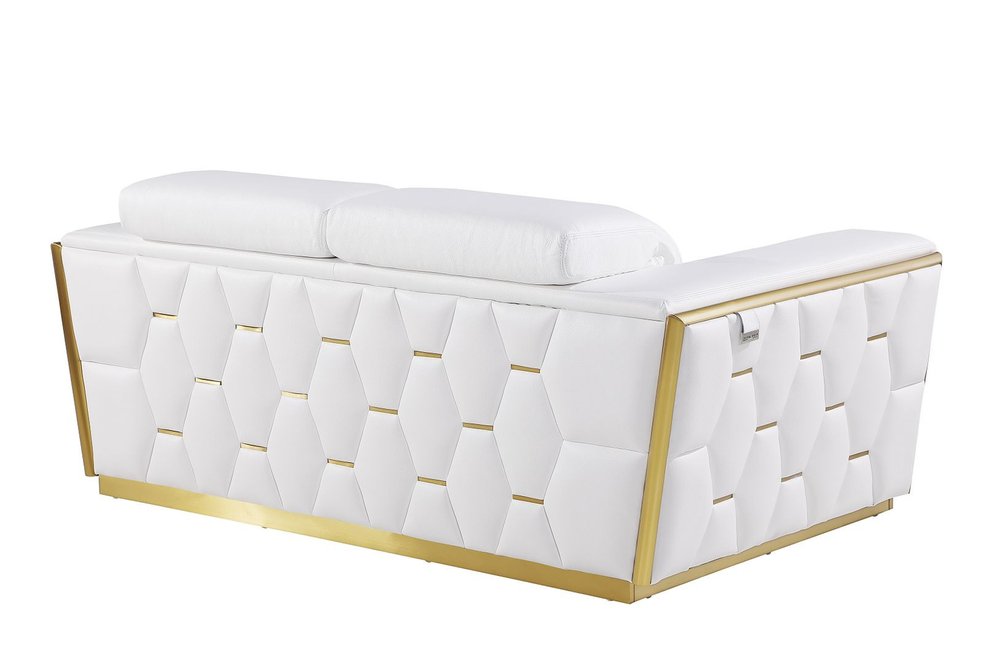 Two Piece White Italian Leather Five Person Seating Set