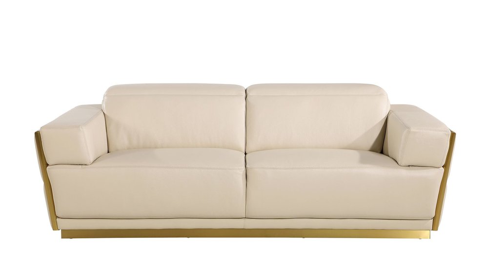 Three Piece Beige Italian Leather Six Person Seating Set