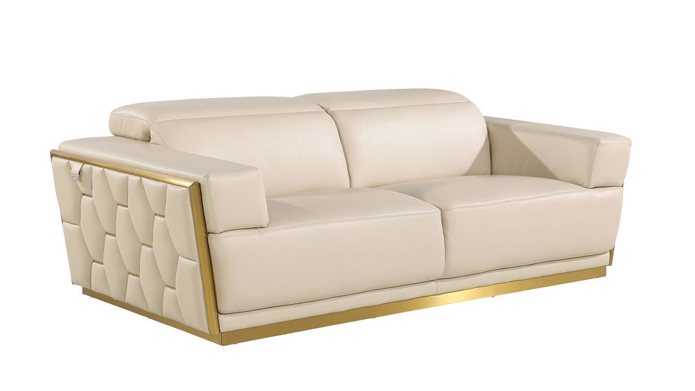 Three Piece Beige Italian Leather Six Person Seating Set
