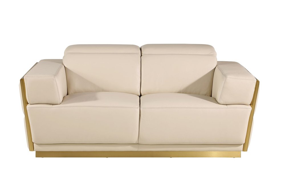 Three Piece Beige Italian Leather Six Person Seating Set