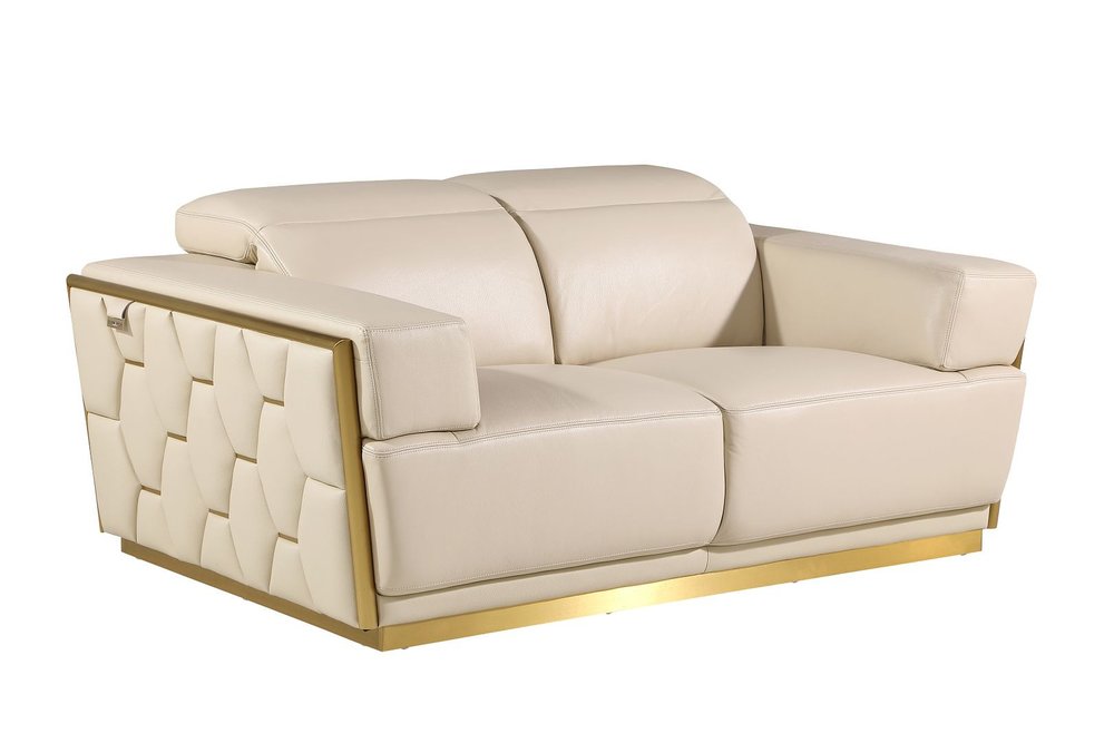 Three Piece Beige Italian Leather Six Person Seating Set