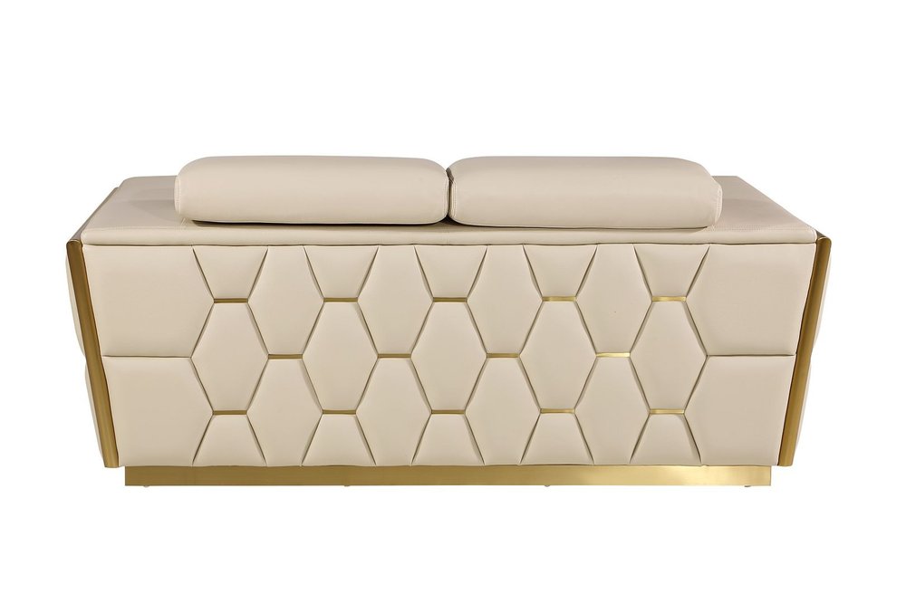 Three Piece Beige Italian Leather Six Person Seating Set