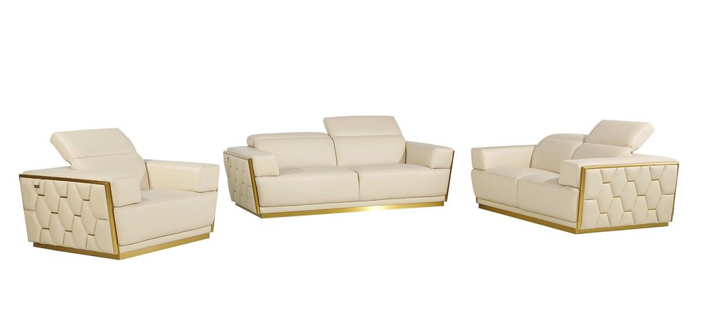 Three Piece Beige Italian Leather Six Person Seating Set