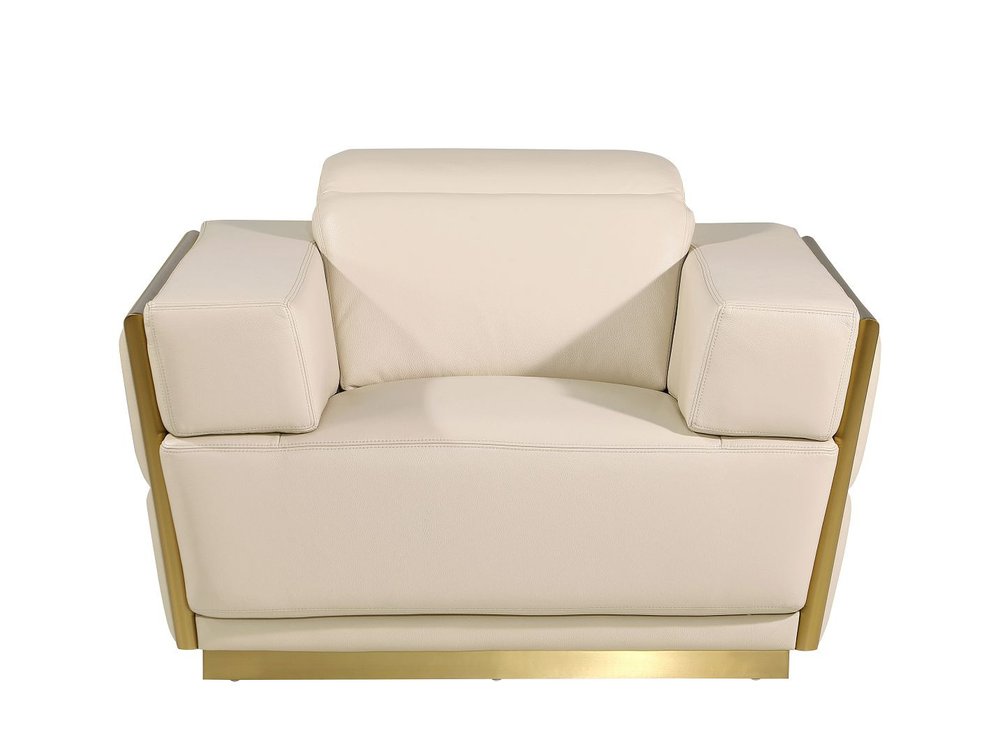 Three Piece Beige Italian Leather Six Person Seating Set