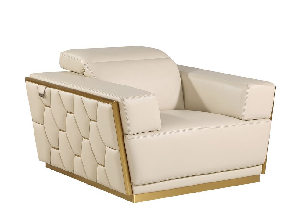 Three Piece Beige Italian Leather Six Person Seating Set