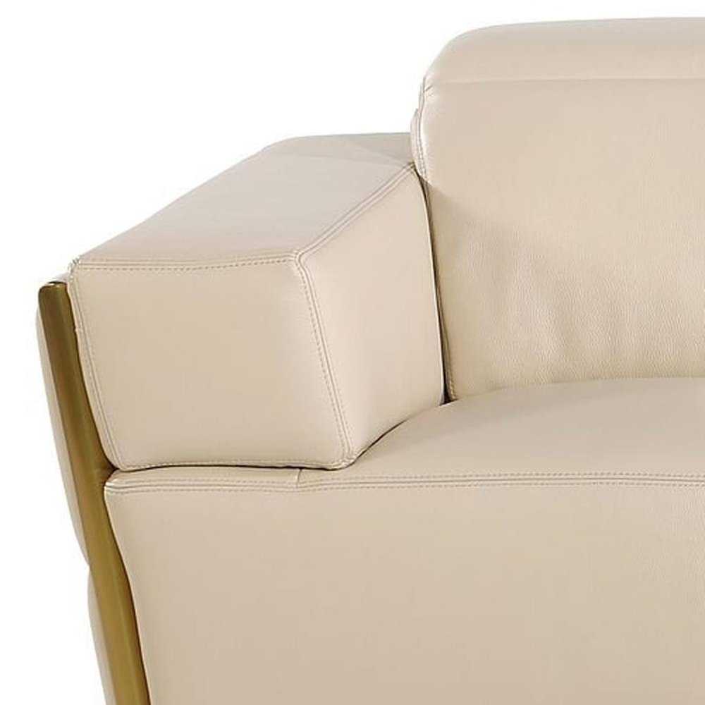 Three Piece Beige Italian Leather Six Person Seating Set