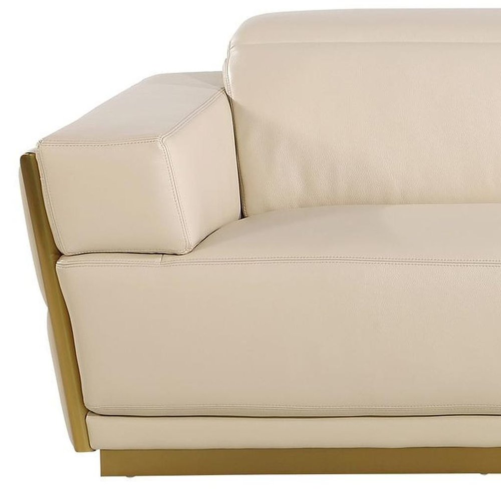 Three Piece Beige Italian Leather Six Person Seating Set