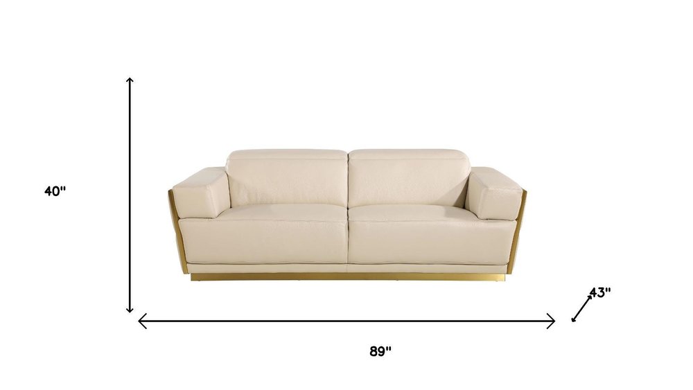 Three Piece Beige Italian Leather Six Person Seating Set