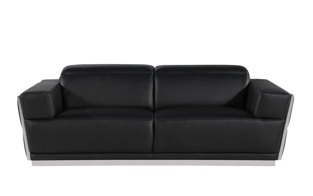 Three Piece Black Italian Leather Six Person Seating Set