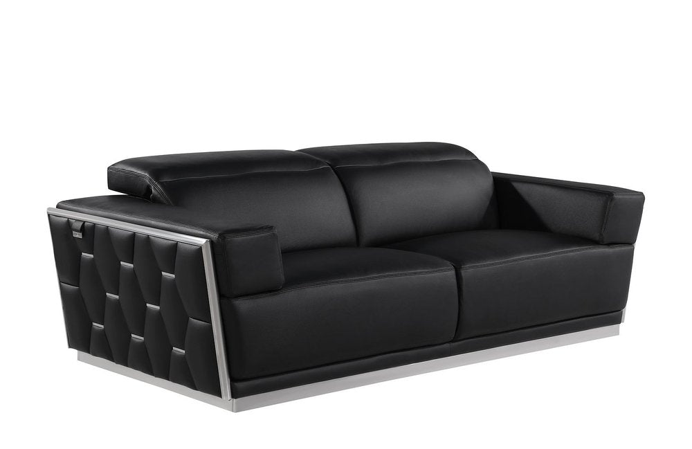 Three Piece Black Italian Leather Six Person Seating Set