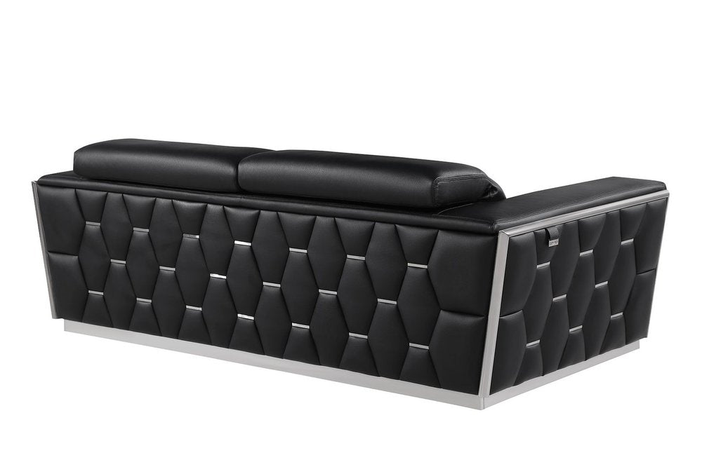 Three Piece Black Italian Leather Six Person Seating Set