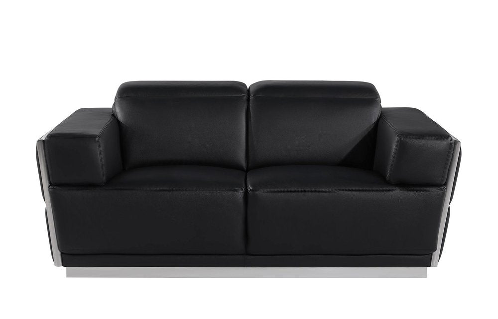 Three Piece Black Italian Leather Six Person Seating Set