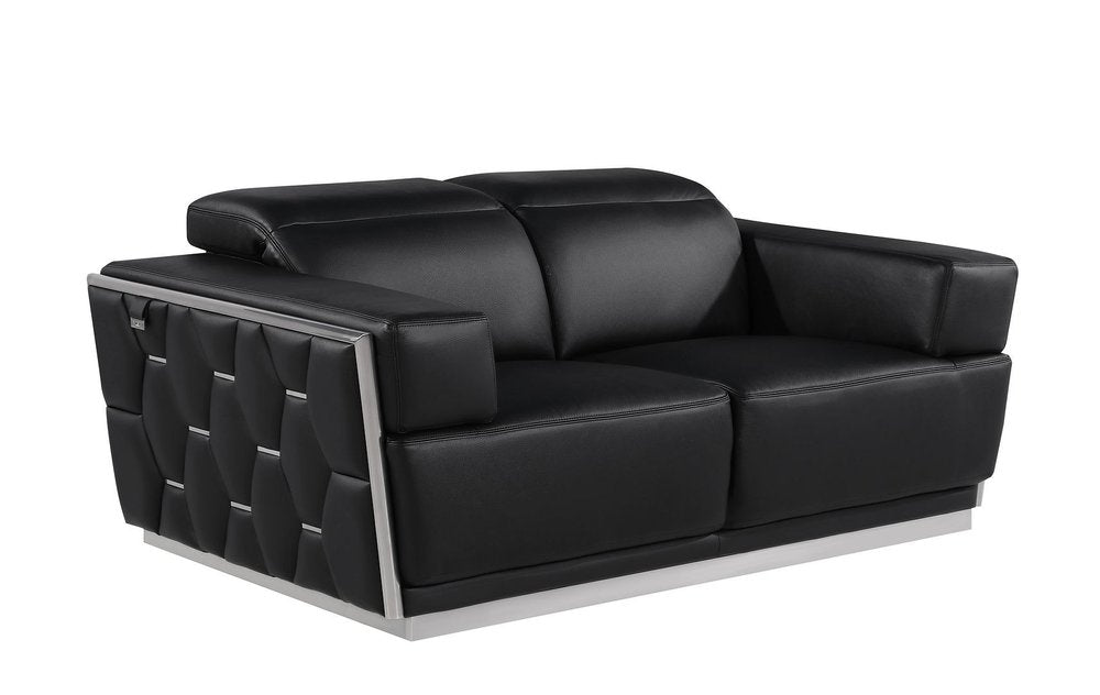 Three Piece Black Italian Leather Six Person Seating Set