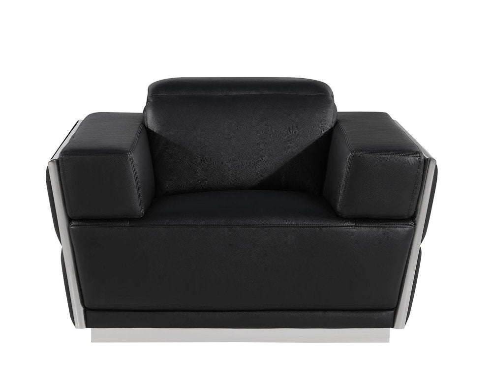 Three Piece Black Italian Leather Six Person Seating Set