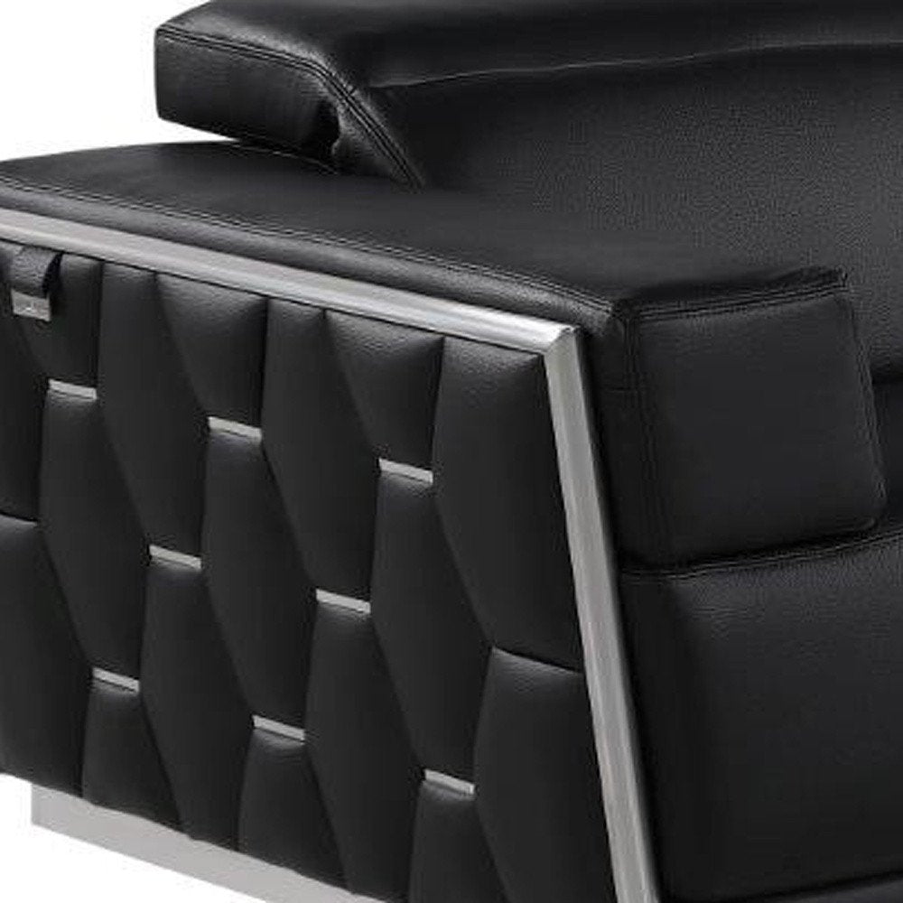 Three Piece Black Italian Leather Six Person Seating Set