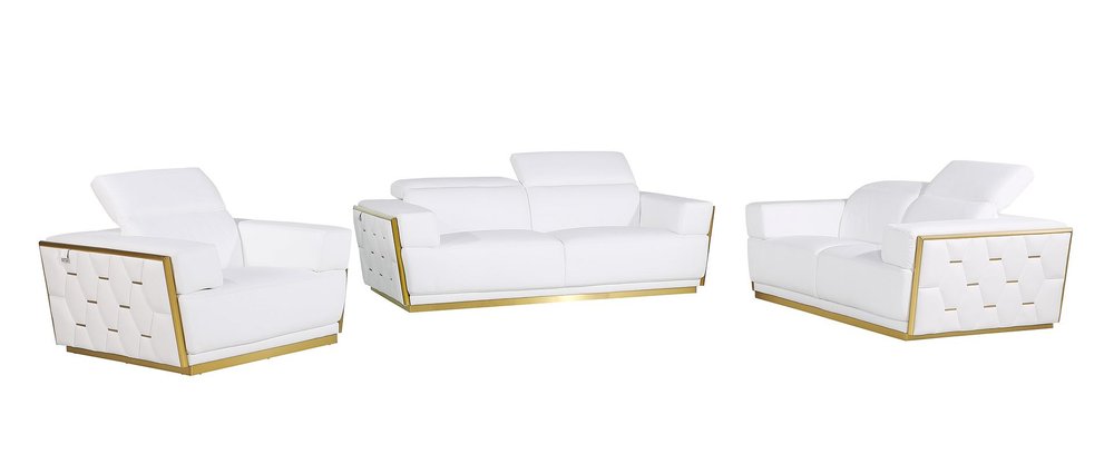 Three Piece White Italian Leather Six Person Seating Set
