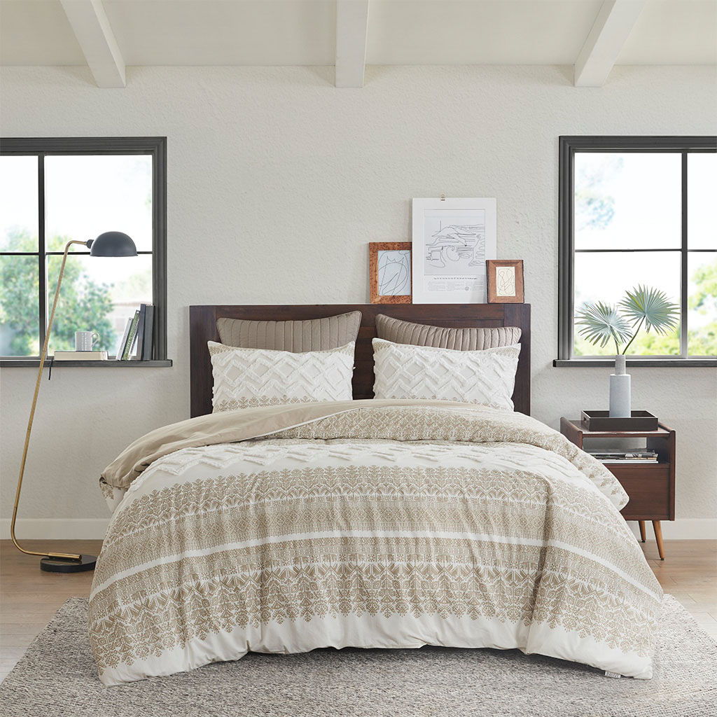 Mila - King 3 Piece Duvet Cover Set With Tufting - Taupe