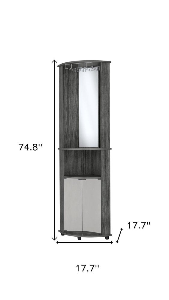 18" Gray Wood Corner Bar Cabinet With Two Doors