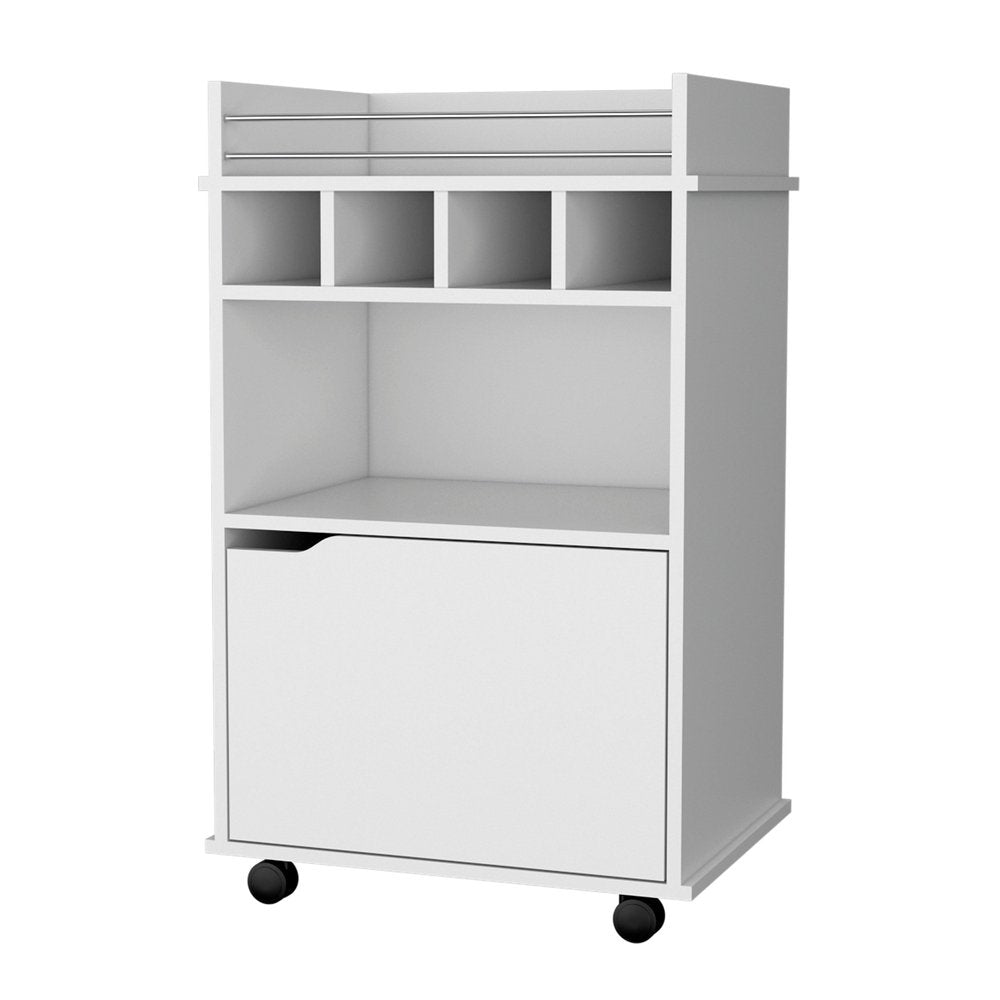 22" White Wood Rolling Bar Cart With Wine Storage