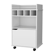 22" White Wood Rolling Bar Cart With Wine Storage